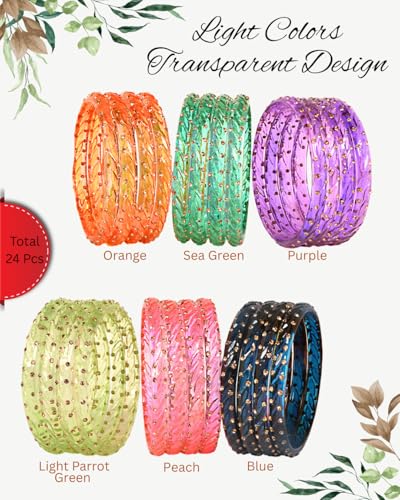 Image of Swara Creations Crystal Bangles for Women /Raindrop Kada Set /Multicolor glossy finished bangles Kadas with Golden Zirconwork bangles for women & girls(24Pcs)