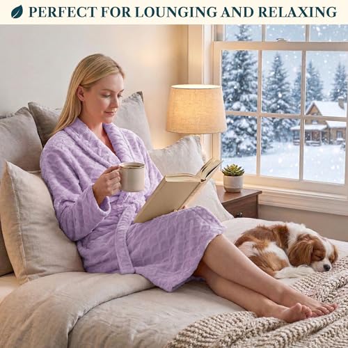 Image of PAVILIA Plush Robe for Women, Soft Fleece Short Bathrobe, Warm Lightweight Knee Length Lounge Robe with Pockets