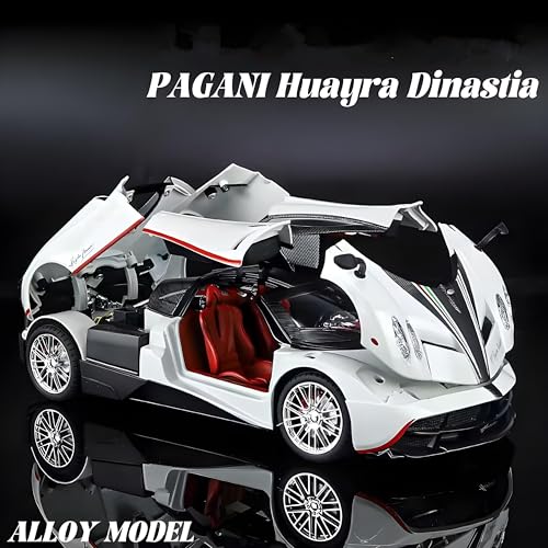 Image of 1:32 Scale Pagani Die-Cast Model Car - Alloy Metal Body Toy Car with Openable Doors, Pullback Action, Light & Sound Effects (Pagani White)