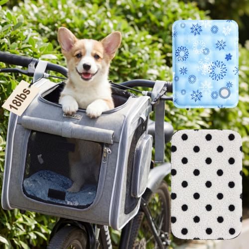 DaisyInner Dog Basket for Bike Expandable Pet Carrier with Cooling Mat for Bicycle Handlebar 2 Mesh Doors Reflective Strips Soft-Sided Travel Bag for Small & Medium Pet up to 8 kg(Gray)