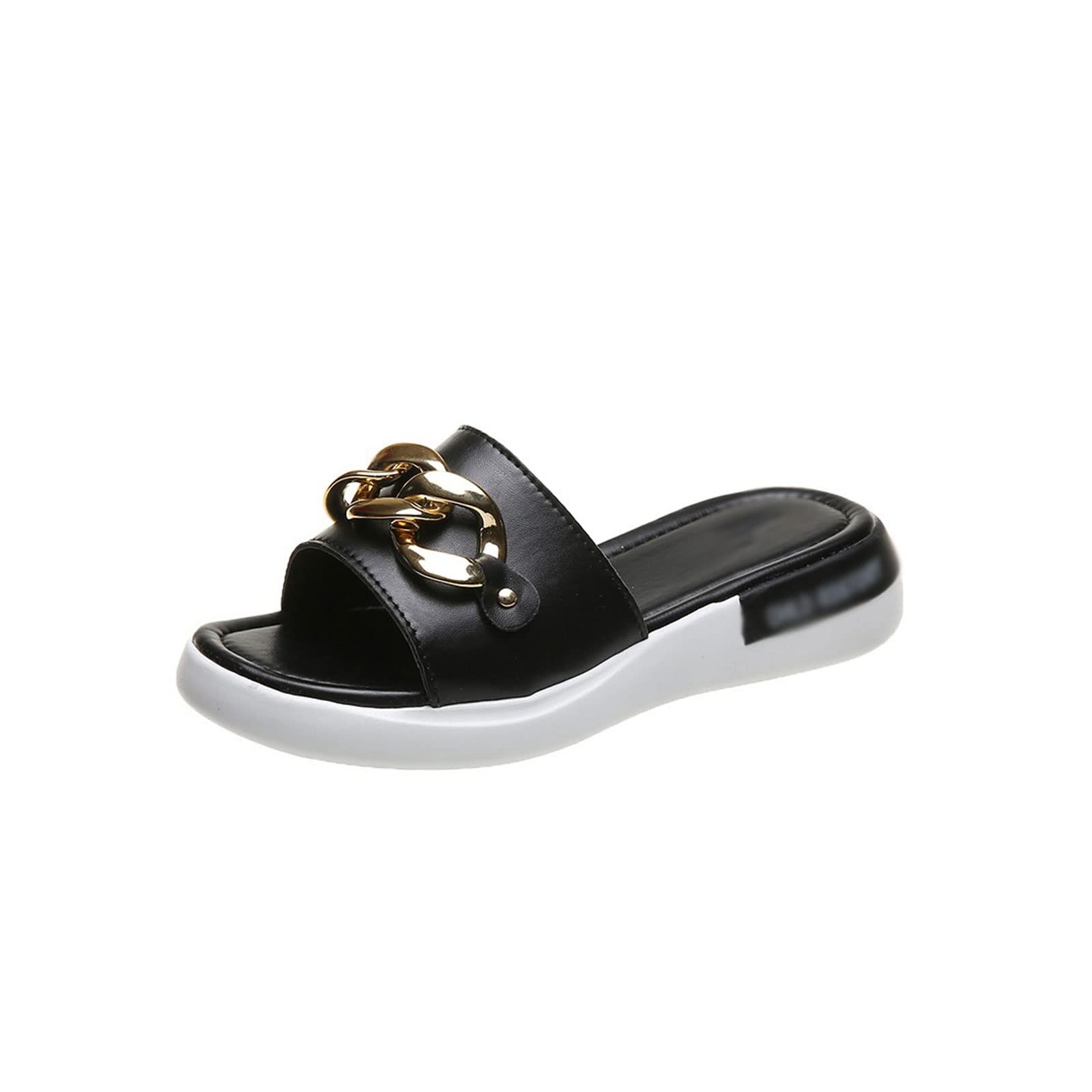 RXZCHH Zapatillas para Mujer Zapatillas de Playa con Fondo Plano y Grueso con Hebilla de Metal de Verano para Mujer, Sandalias de Todo fósforo para Exteriores, Zapatillas para el hogar, Beige2,5.5 UK