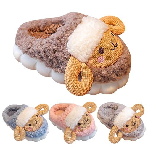 Boys Girls Sheep Slippers for Toddler Kids Winter Plush Cute Warm Non Slip Indoor Bedroom Shoes Slip on Fleece Slides