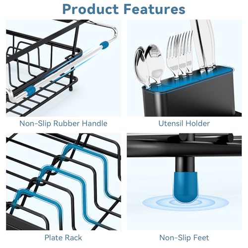 Image of Over the Sink Dish Drying Rack,In Sink Dish Drying Racks,Expandable Dish Rack Over Sink Counter,Adjustable Dish Drainer for Inside Sink with Utensil Holder, Stainless Steel Dish Strainer XLarge Size