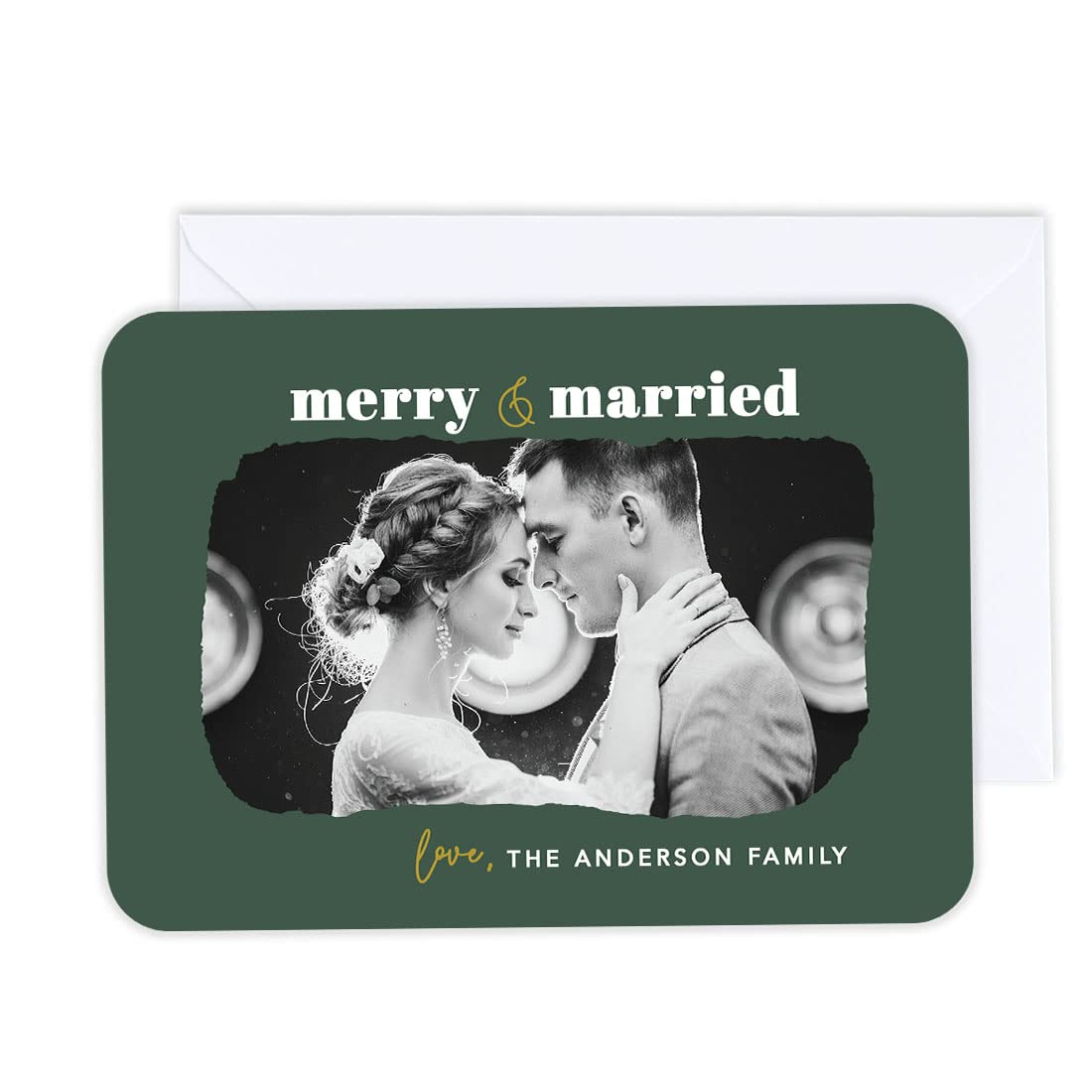 Andaz Press Personalized Photo Christmas Cards with Envelopes, 5x7-Inch Holiday Cards with Custom Photo, Name, Year, Merry & Married Christmas Photo