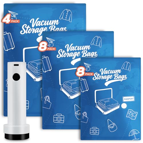 20er Vakuumbeutel für Kleidung Reise mit Kabelloser Vakuumpumpe, 4 Groß 54*74cm + 8 Mittel 47*64cm + 8 Klein 40*54cm Vacuum Bags for Clothing, Wiederverwendbare Vakuumbeutel Kleidung für Reise, Alltag