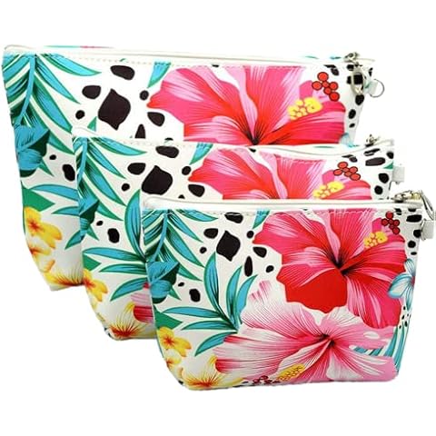 XICHEN 3 PCS cosmetic bag waterproof cosmetic bag large capacity pu leather, Bathroom, Storage (3 Sizes) (Red big trumpet flower) Cover