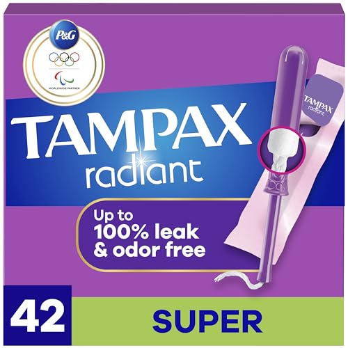 Tampax Radiant Tampons for Women, with LeakGuard Braid, Super Absorbency, Unscented, 42 Count