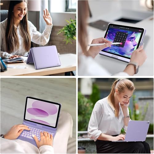 Image of typecase Touch Keyboard for A16 (11th) & 10th Gen with Multi-Touch Trackpad, 11-Colors Backlit, 360 Rotatable Multi Viewing Angle, Pencil Holder (NOT FIT for Air 11 /10.9 & Pro 11) - Light Purple'26