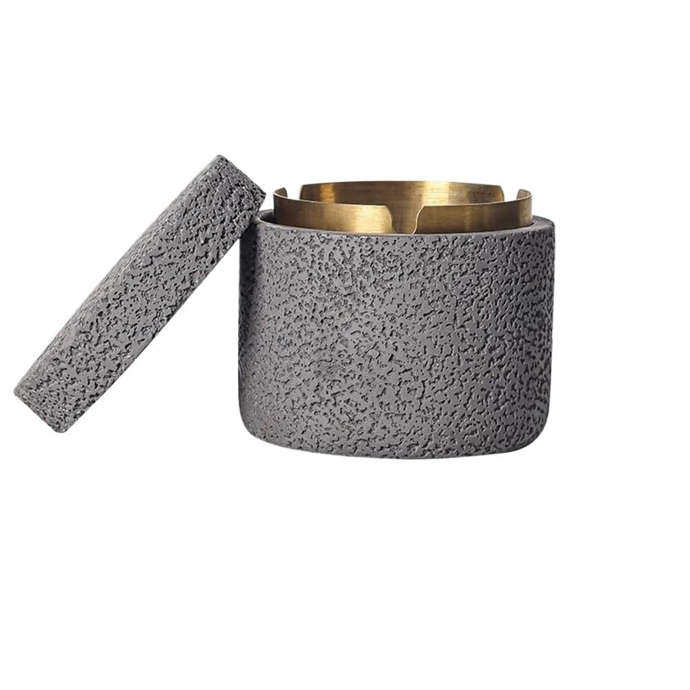 Indoor Decorative Concrete Ashtray with Lid Stainless Steel Desktop Ashtrays Cement Ash Tray Smoking Holder Indoor Outdoor Office Home Decor for Desktop(Gris)