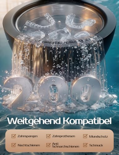 Ultraschallreinigungsgerät Zahnschiene Reinigung, IPX6 200 ml (Mattschwarz) – Ansicht 7