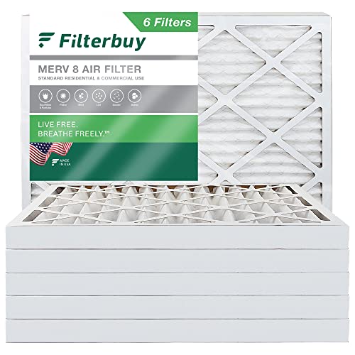 Filterbuy 16x20x2 Air Filter MERV 8 Dust Defense (6-Pack), Pleated HVAC AC Furnace Air Filters Replacement (Actual Size: 15.50 x 19.50 x 1.75 Inches)