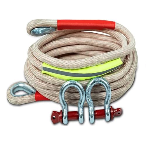 車用牽引ロープ 破断荷重30トン 耐久・高強度タイプ|安全使用荷重6t|夜間反射 U字シャックル付き 簡単取り付け 持ち運び 車用脱出用ロープ 脱出対策 事故 故障 雪道 自然災害 (9メートル30トン)(Beige,7m-35ton)