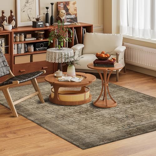Washable Area Rug 3' x 5 ' Vintage Traditional Persian Mat - Foldable Distressed Non-Slip Machine Washable Carpet for Living Room Bedroom Kitchen Home Decor - Mocha and Taupe - image 2