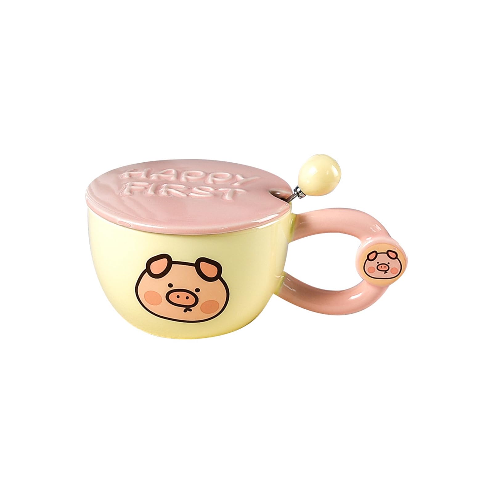 Taza de desayuno de 400 ml con cuchara de boca ancha para parejas, cerdo, 400 ml