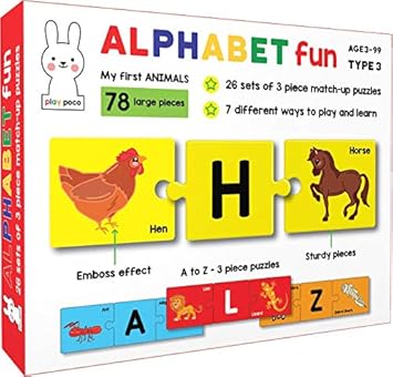 Play Poco Alphabet - Fun My First Animals - 78 Piece Alphabet Matching Puzzle - 7 Different Ways to Play and Learn - Includes 78 Large Puzzle Cards with Beautiful Illustrations