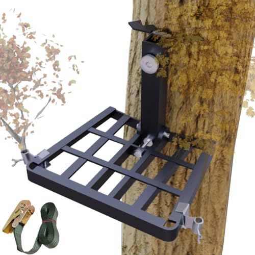 Hunting Saddle Platform Tree Stand, 15”x13” All-Metal Structure, Durable, 500 LBS Capacity, W/2Pcs Branch Holders & Ratchet Straps for Securing & Climbing, Adjustable Folding Ridge Grips (Heavy-Duty)