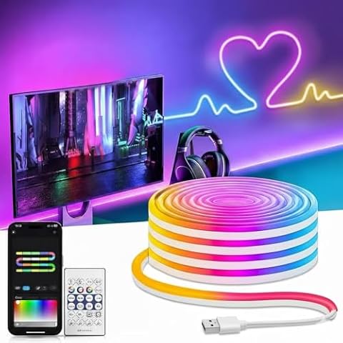 FLYNGO 5 Meter Smart RGB Neon LED Strip Lights with App & Remote