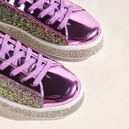Image of UUBARIS Women's Glitter Tennis Sneakers Neon Dressy Sparkly Sneakers Rhinestone Bling Wedding Bridal Shoes Shiny Sequin Shoes