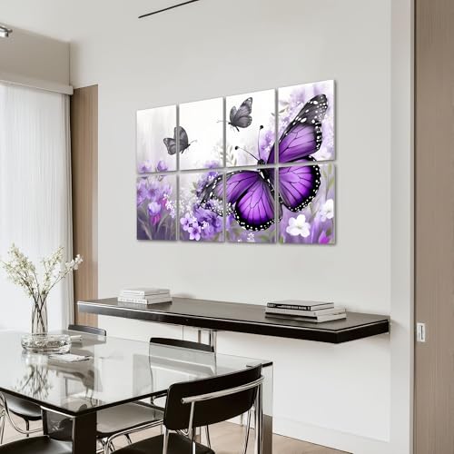 8 Pack Paneles Acústicos Artísticos Absorbentes de Sonido Morado Mariposa Decoración de Pared para Baño Paneles Decorativos Abstractos Morados Autoadhesivos para Estudios de Grabación en Casa 48"x32" miniatura 7