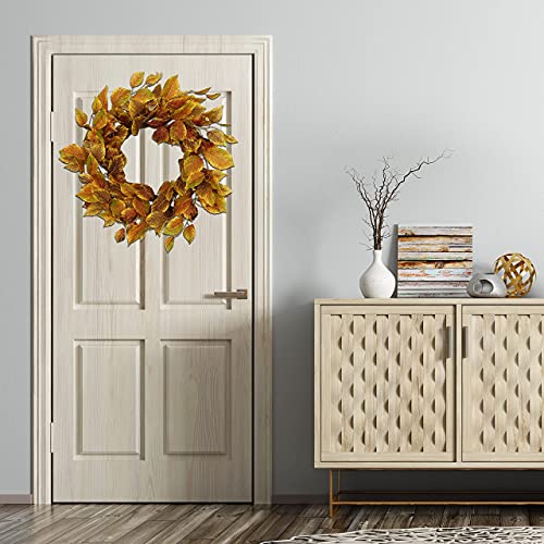 Artificial Fall Wreath For Front Door Autumn Door Wreath Harvest Wreath With Orange And Rusty Birch Leaves For Indoor Outdoor Farmhouse Home Wall Window Festival Wedding Decor,Gift Box Included #TOP7