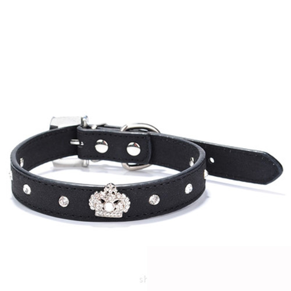 Kayboo Pet Collars for Puppy Small PU Leather Crown Collar for Dogs Cats Cool Bling Custom Pet Collar for Puppy(Small 37cm,Width 1.5cm) (black)