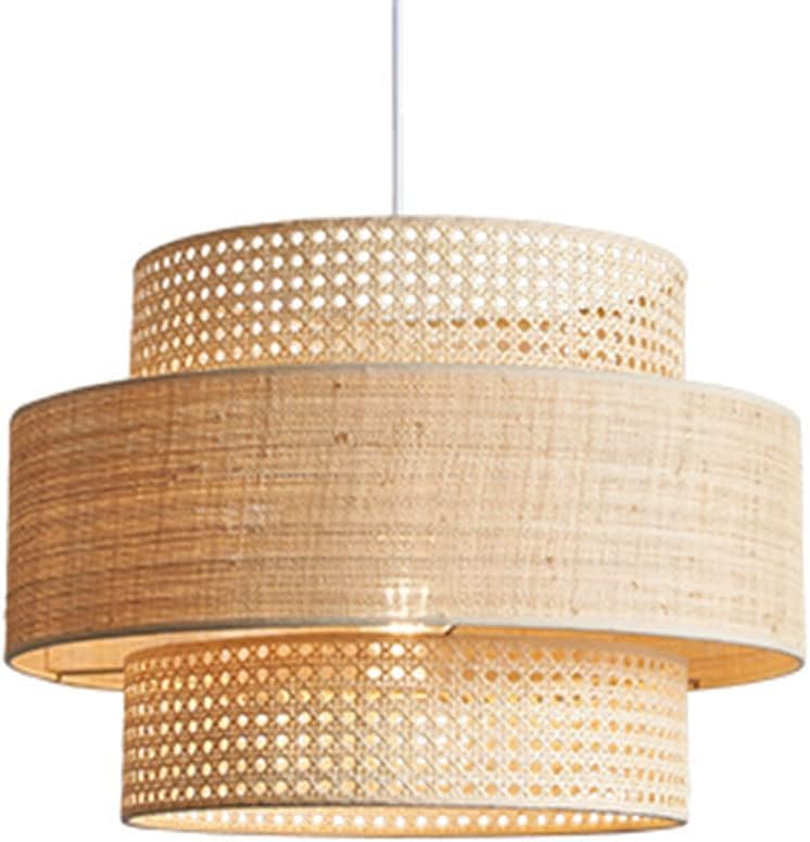 Suspension fait main en lin et rotin naturel style chic