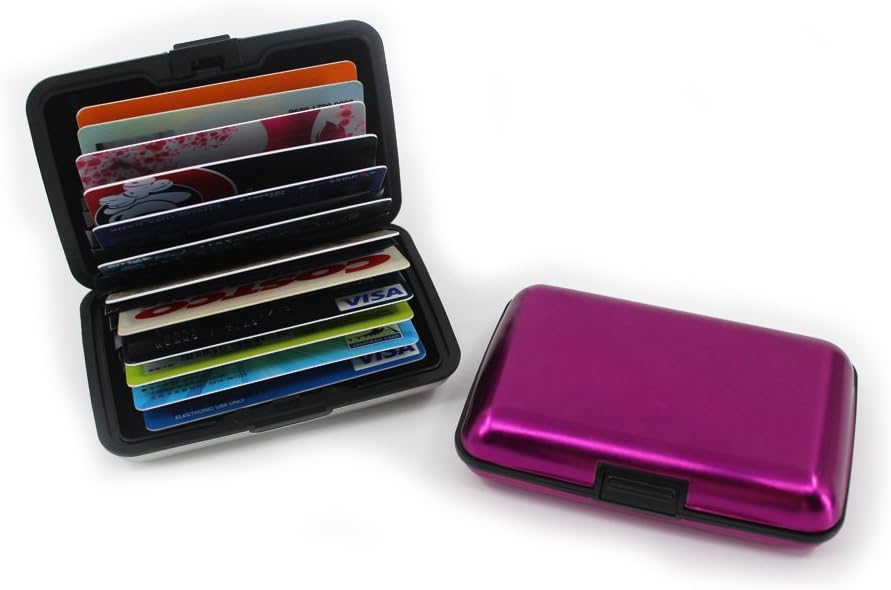 12 Slots Aluma Wallet Multi Pockets Aluminum Purse Credit Cards Organizing Hard Case Holder， Rfid Credit Card Holder-Rose Red
