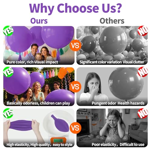 Image of 5Pcs Purple Big Balloons 36 Inch, Round Large Latex Party Balloons for Birthday Wedding Decorations