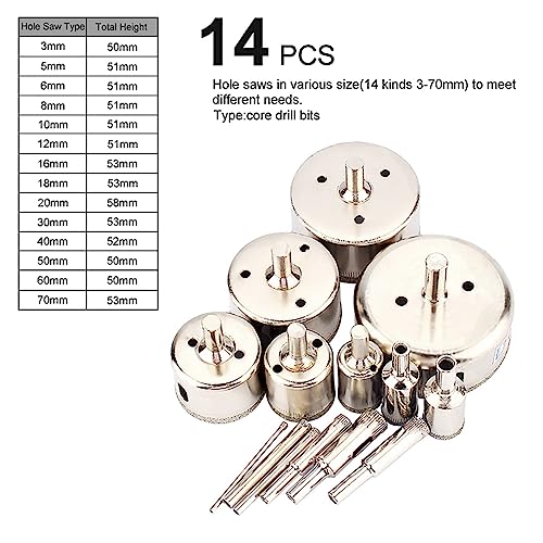 Set de 14 brocas sierra de diamante para vidrio 3-70mm miniatura 3