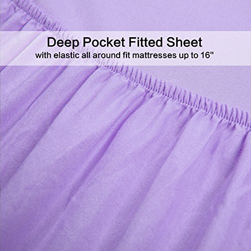 Image of 4 Piece Bed Sheet Set (Queen,Lavender) 1 Flat Sheet,1 Fitted Sheet and 2 Pillow Cases,Brushed Microfiber Luxury Bedding with Deep Pockets