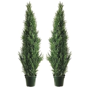 Two 4 Foot Outdoor Artificial Cedar Topiary Trees Uv Rated Potted Plants