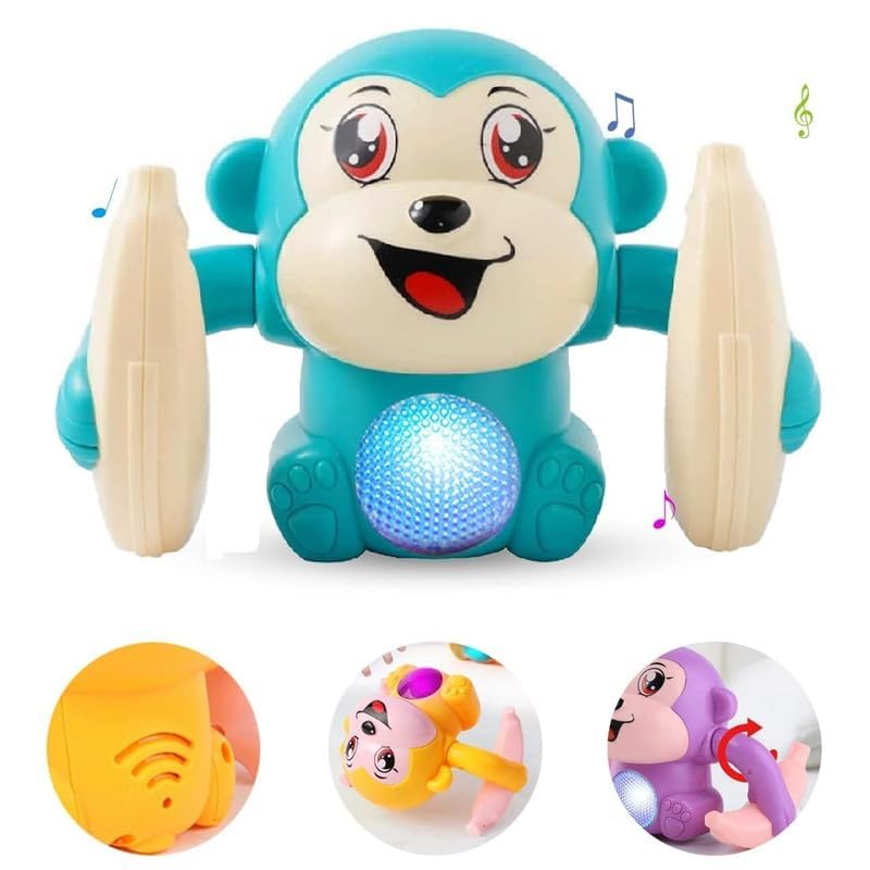 KRVLDDancing Monkey Musical Toy for Kids Baby Spinning Rolling Doll Tumble Toy with Voice Control Musical Light and Sound Effects