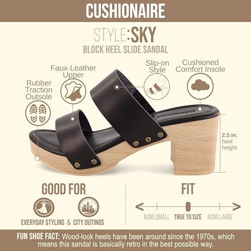 Image of CUSHIONAIRE Sky Platform Sandals for Women, Faux Wood Block Heel Slide with Comfort Foam Footbed and Vegan Leather Straps, Wide Width Available