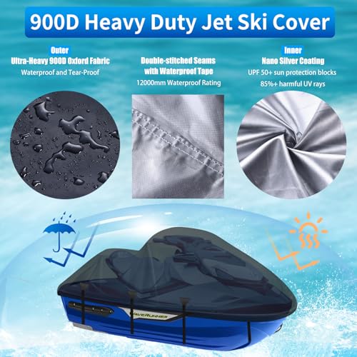 Miniatura 3 de Seadoo - Cubierta Para Moto Acuática, 900d, Resistente Al Agua, Revestimiento De Plata Nano Impermeable, 2 Orificios De Ventilación, 4 Grilletes Reforzados, Resistente Al Polvo, Protección Para