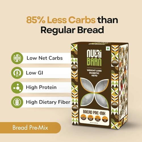 Image of Nutribarn High Protein Low Carb Bread Mix 300 Gms | 28% Protein | 1.4g Net Carbs | Lab Tested Low GI 12 | Diabetic Friendly, Weight Management Pizza Bread | 300g (1 Pack)