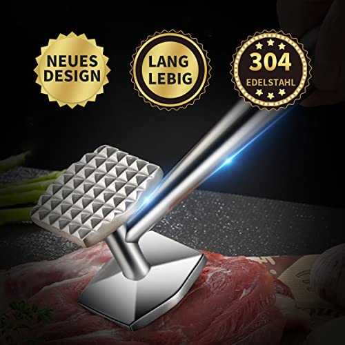 Foto von AMOZO Fleischhämmer-Fleischklopfer Edelstahl Spülmaschinenfest-Doppelseitig Schnitzelklopfer für Schnitzel, Koteletts, Steaks– Meat Tenderiser Stainless Steel