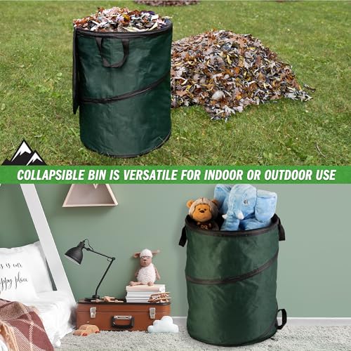 Outdoor Trash Can - 46-Gallon Collapsible Garbage Can with 3 Stakes - Pop Up Trash Can for Camping, Storage, or Yard Waste by Wakeman Outdoors (Green) by Wakeman - Image 4