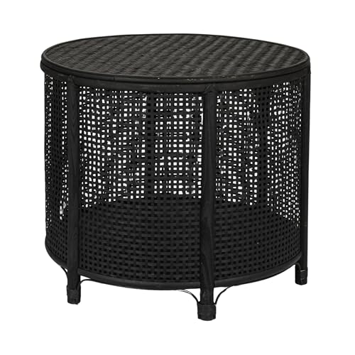 Creative Co-Op Round Bamboo and Rattan Accent Storage Table, Black