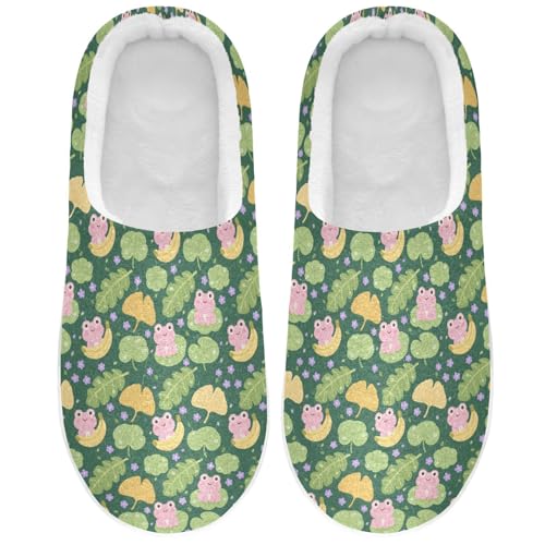 Frog Plant Slippers for Women Men, Soft House Slippers with Cozy Memory Foam Indoor Outdoor Slippers Size 8/9 2301108