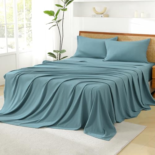 Image of Litanika Grayish Teal Full Size Comforter Set with Sheets - 7 Pieces Bed in a Bag Full Boho Tufted Complete Bedding Sets with Comforter, Sheets, Pillowcases & Shams