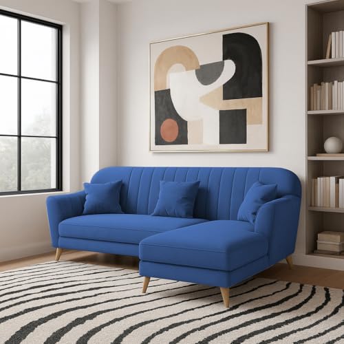 Image of Atticus RHS 4 Seater L Shape Sofa Set for Living Room (Blue Fabric) Premium Fabric Sofa Set