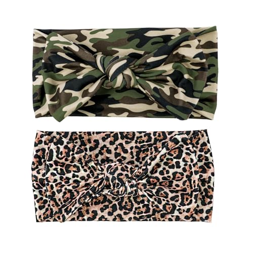 LemonSpce Handmade Baby Head wrap with Bows Stretchy Soft Infant Comfortable Baby Bow for Newborn girls and boys,Toddler-Leopard Camo Printed Hair Accessories