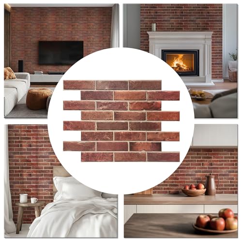 CONCORD WALLCOVERINGS ™ Retro-Art 3D Faux Brick Wall Panels - Pack of 10, 17.5' x 23.75', Red PVC, Covers 28.86 sq.ft., Model 570TG,3D Thin Brick Veneers, Realistic Stone Texture