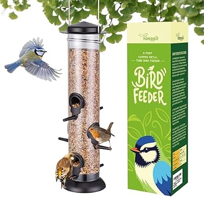 TrampgiK Metal Tube Bird Feeders for Outdoors Hanging,Finch Feeders for Outside,Chew-Proof Hanging Birdfeeder,Squirrel-Proof 6 Ports Bird Feeder 13 Inch,Anti-Rust,Black,1 Pack(Seed is not Included)