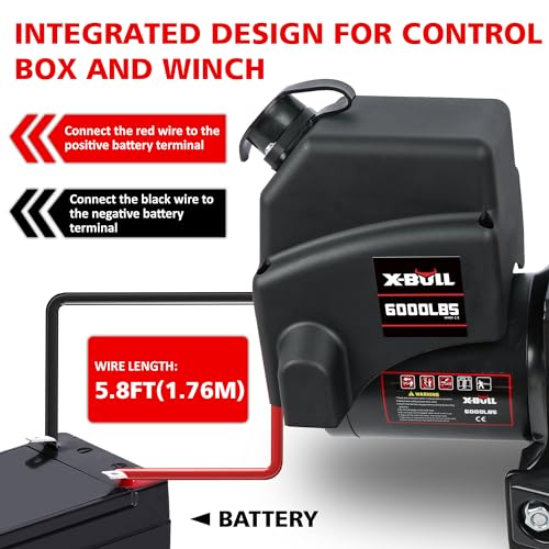 X-Bull USAM-XBEW005 Winch 12V 6000Lbs Boat Trailer Winch With Remote Synthetic Rope 1/4 In X 55 Ft Hook Wireless Remote Handlebar Switch, Automatic Braking, Waterproof, For Atv Utv Powersports Off Road thumb #4