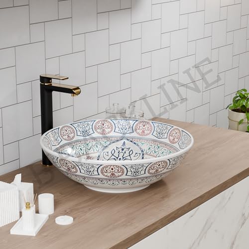 Image of B Backline Ceramic Moroccan Deisgn Tabletop Washbasin /Bathroom Basin Sink /Basin for Bathroom /Wash Basin for Bathroom /Hotel /Office /Restaurant 41 X 41 X 14 Cm
