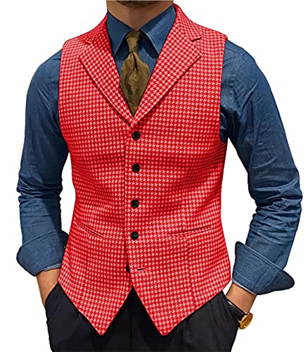 Ceehuteey Men's Suit Vests Leisure Wool Tweed Plaid Waistcoat Slim Fit2