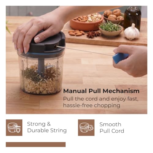Image of Lifelong 900ml Nutrichop Vegetable Chopper for Kitchen|Manual Chopper with Easy Pull Cord| 6 Stainless Steel Blades, Antislip Base, Airtight Lid, BPA Free |Mini Chopper for Veggies, Fruits, Dry fruits