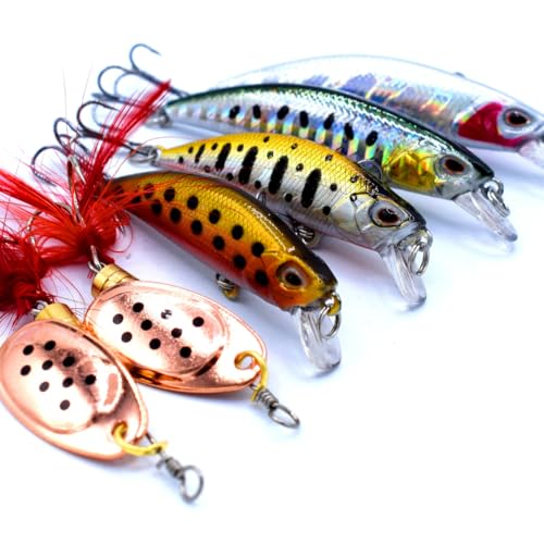 trifyd ® - Leurres de pêche à la Truite et cuillères tournantes, Le Pack de 6 leurres de pêche