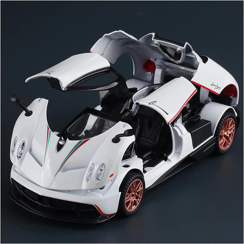Image of Kids Model 1:24 Hayura Die Cast Metal Car Pull Back Action Opening Doors with Realistic Engine Sound Lights Toy Car Gift for Boys - White